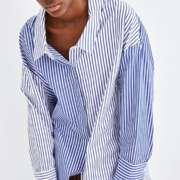 Zara Trf  Blouse Oversized To Striped Classic Button two color Blue. Small - Picture 2 of 11